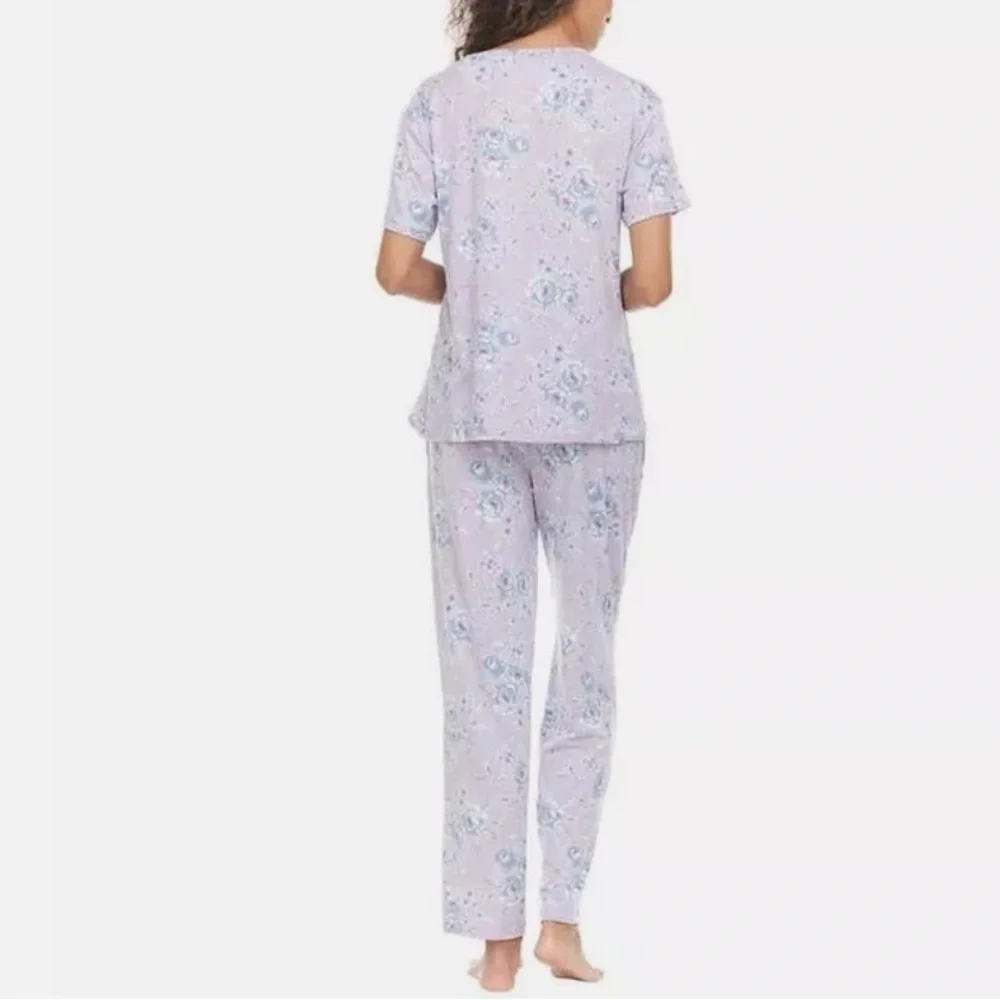 Flora Nikrooz Silky Soft Floral Lilac Pajama Lounge Set Coquette Cottagecore XL